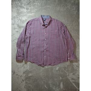 Land's End Mens Button Down Shirt White Pink & Purple Striped Plaid XXL
